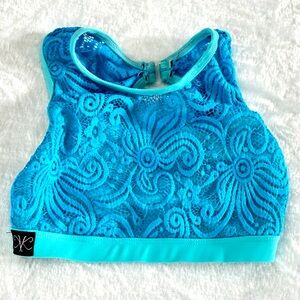 Kandi Kouture ARI dancewear SIZE AXS XSMALL 0 2 lace crop top bra turquoise blue